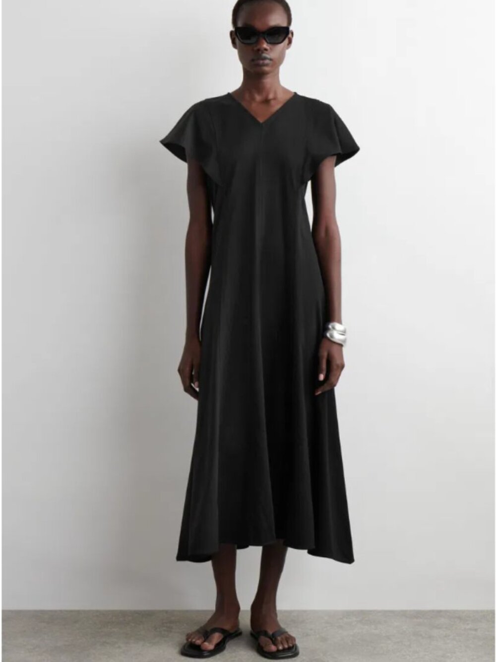 NWT COS Petal sleeve cotton midi dress size Medium Black, 100% Cotton